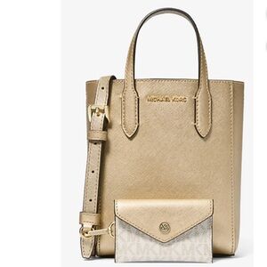 Michael Kors Women's Vincent Gold X-Small Metallic Crossbody w/Logo Card Case